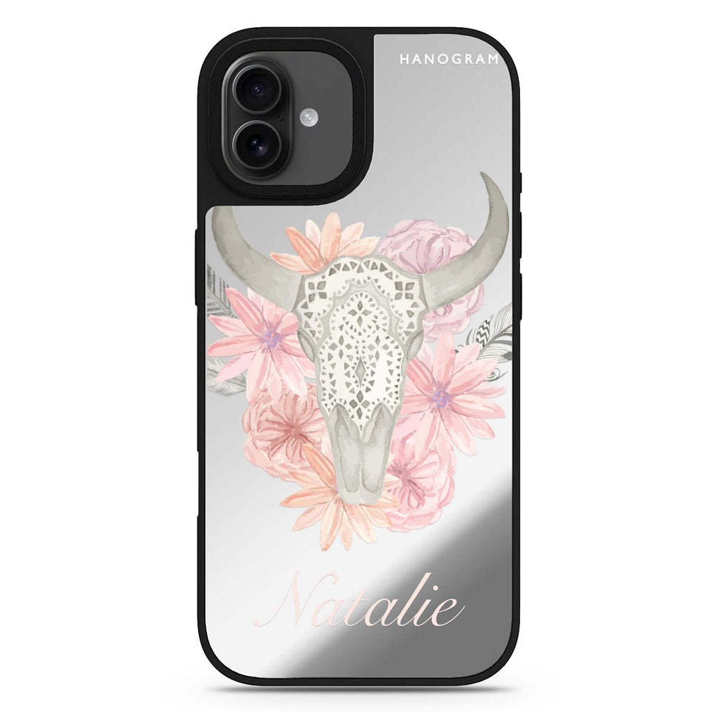 Skull Bull & Watercolor Flowers iPhone 17 水彩鏡面手機殼 主圖設計