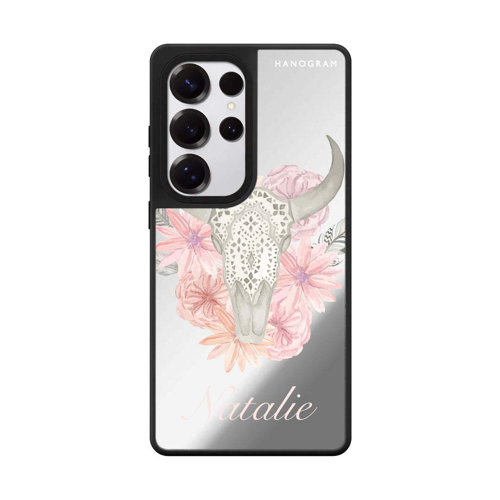Skull Bull & Watercolor Flowers 鏡面手機殼