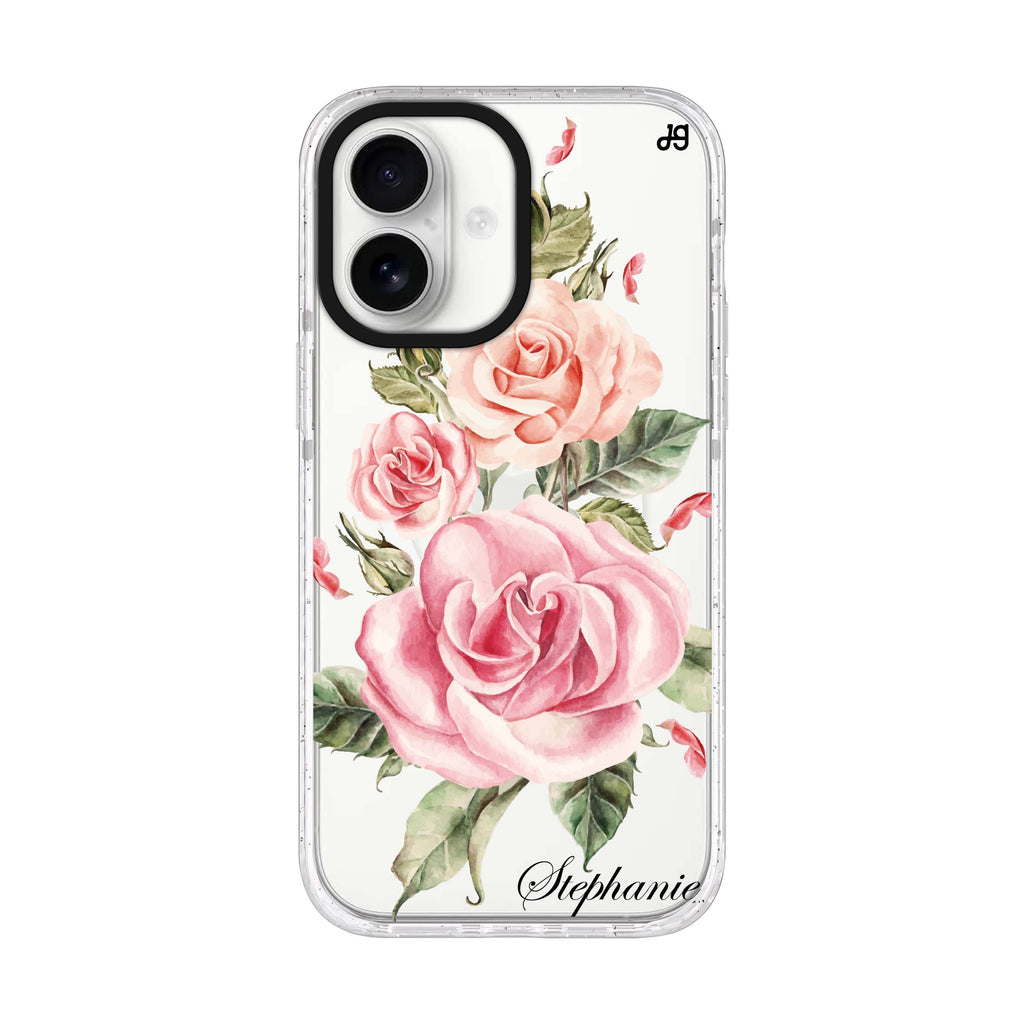 Pink Watercolor Floral iPhone 17 水晶透明保護殼正面展示