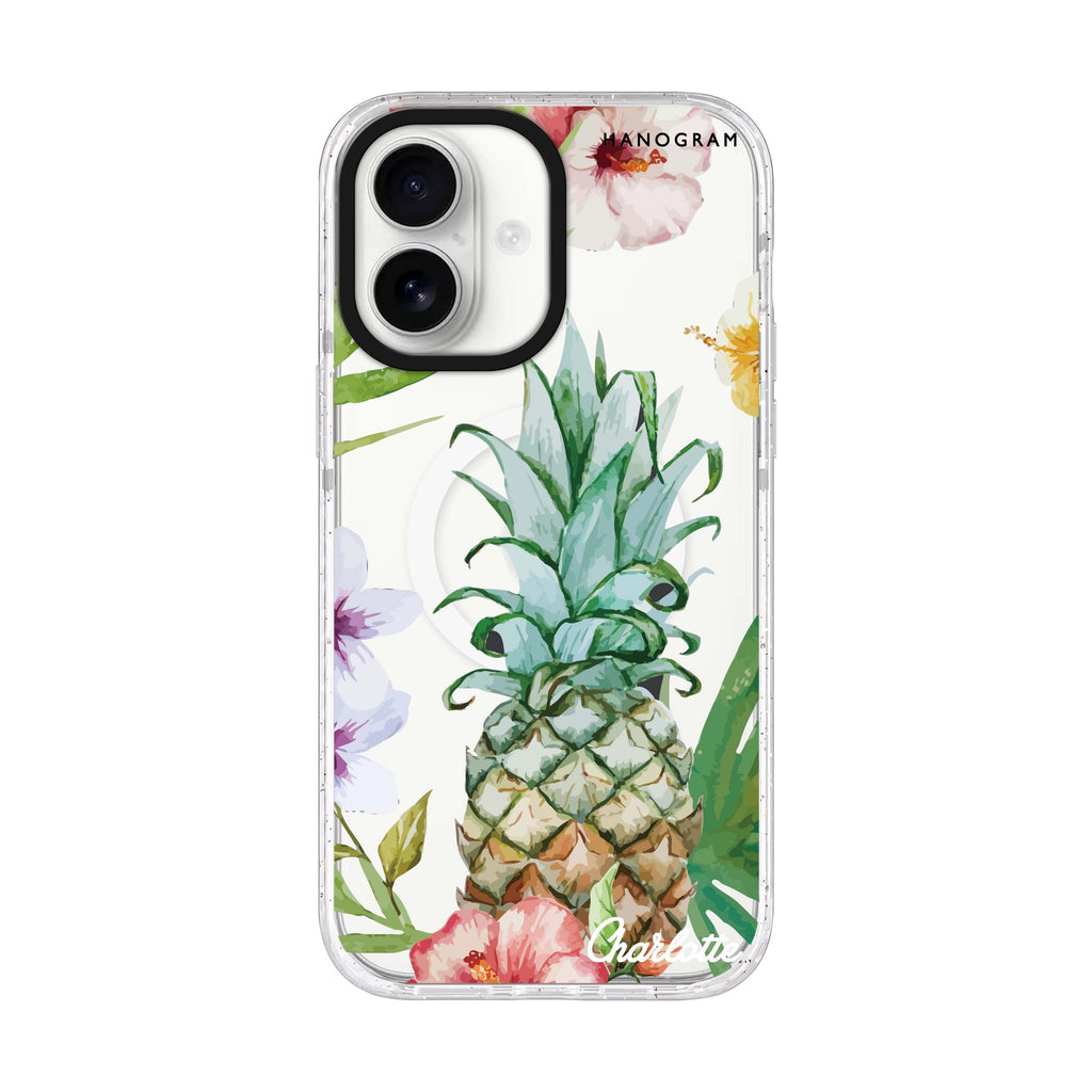 Pineapple & Floral iPhone 17 水晶透明保護殼正面展示