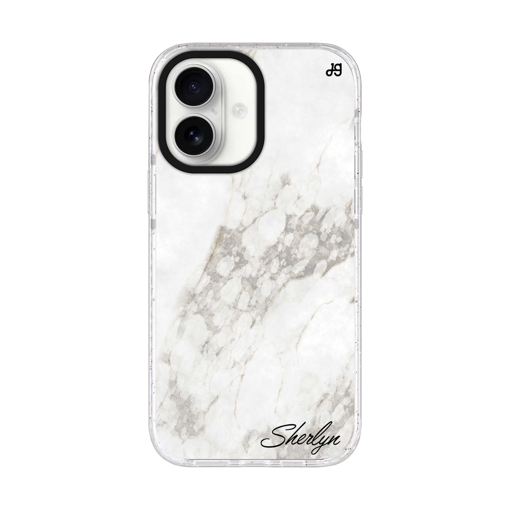 Simple White Marble iPhone 17 水晶透明保護殼正面展示