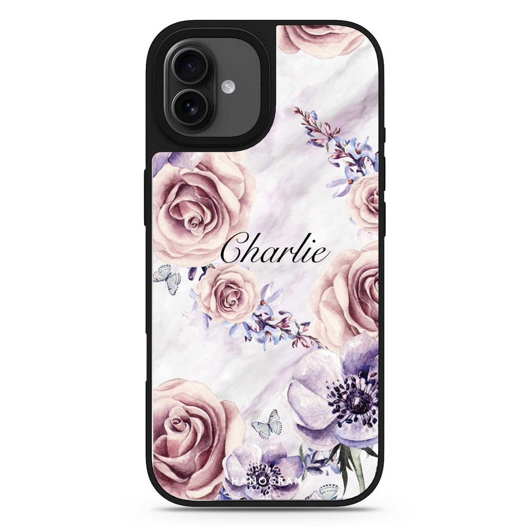White Marble & Flower iPhone 17 大理石紋鏡面手機殼 主圖設計