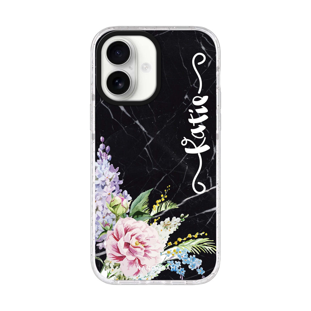Floral & Black Marble iPhone 17 水晶透明保護殼正面展示