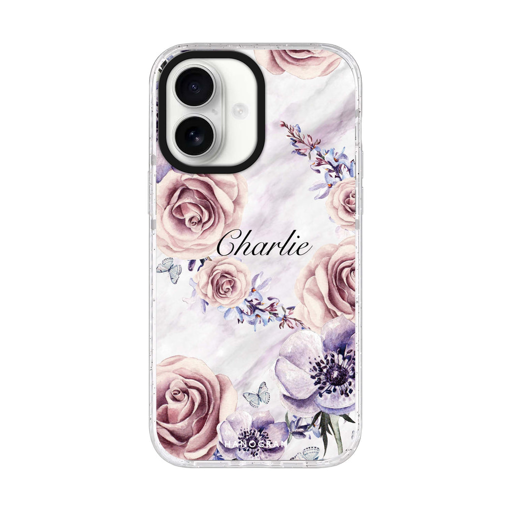 White Marble & Flower iPhone 17 水晶透明保護殼正面展示