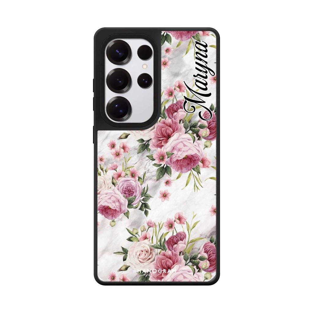 Marble and Pink Floral 鏡面手機殼