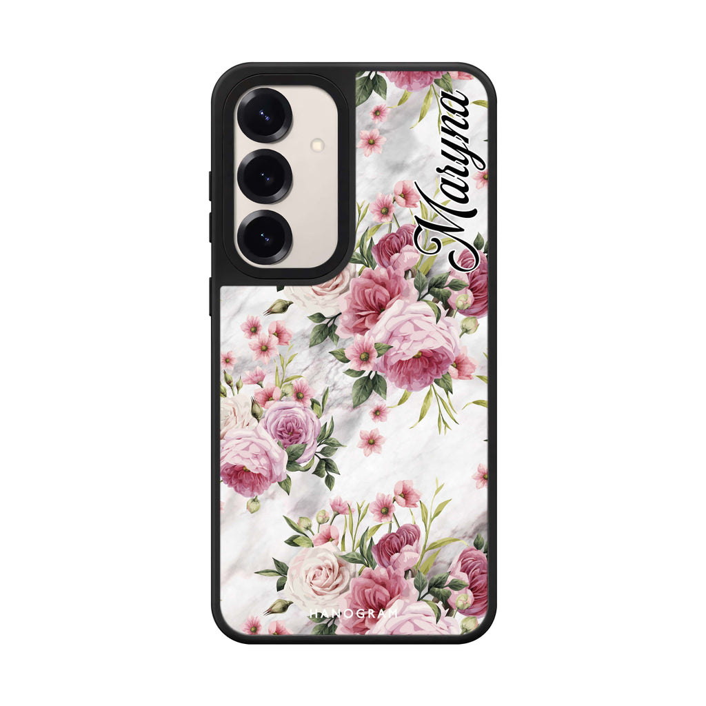 Marble and Pink Floral 鏡面手機殼