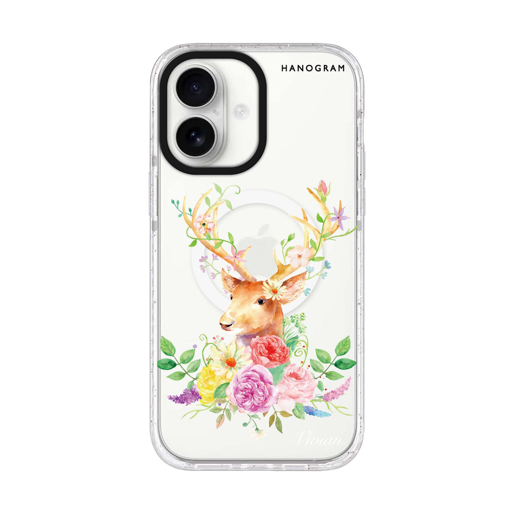 Floral & Deer iPhone 17 水晶透明保護殼正面展示
