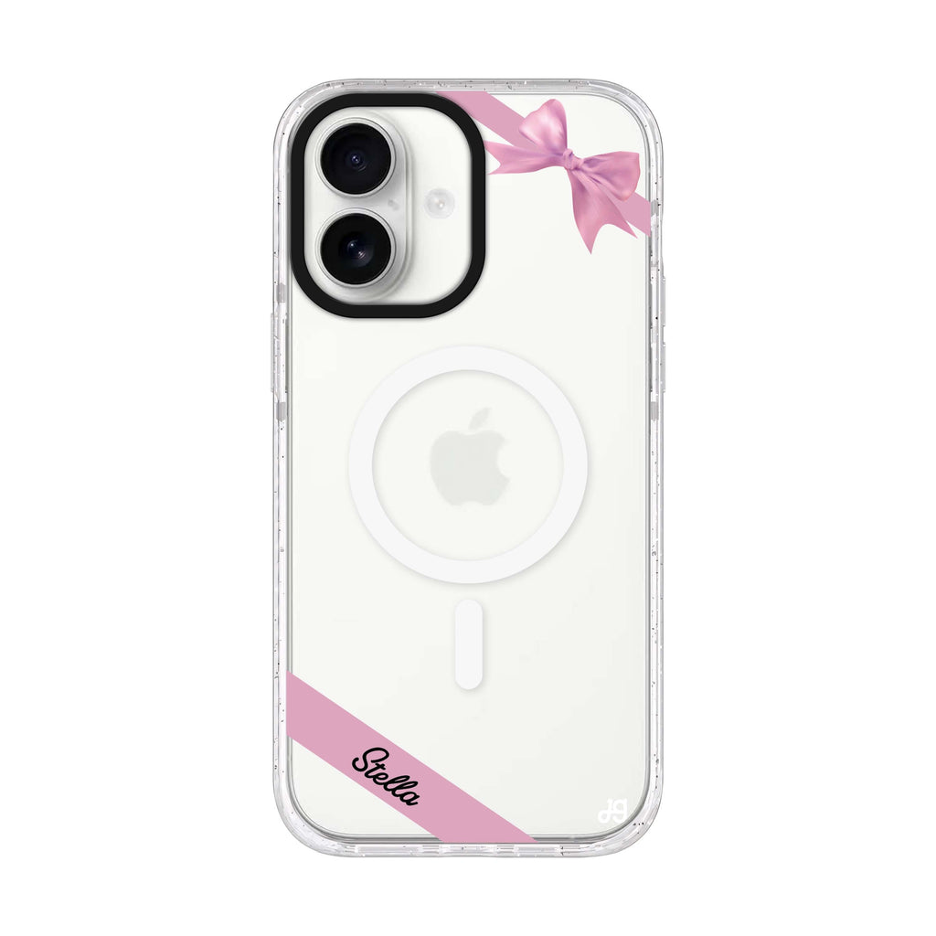 Pink Bow iPhone 17 水晶透明保護殼正面展示