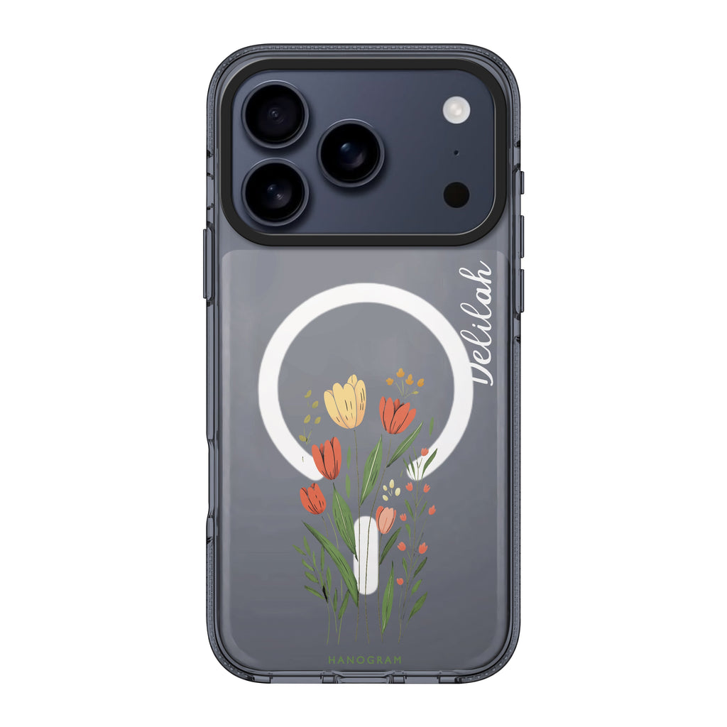 Tulip Cutouts iPhone 17 Pro Max MagSafe 水晶透明保護殼 花卉圖案設計 可自訂名字及字色 圖1