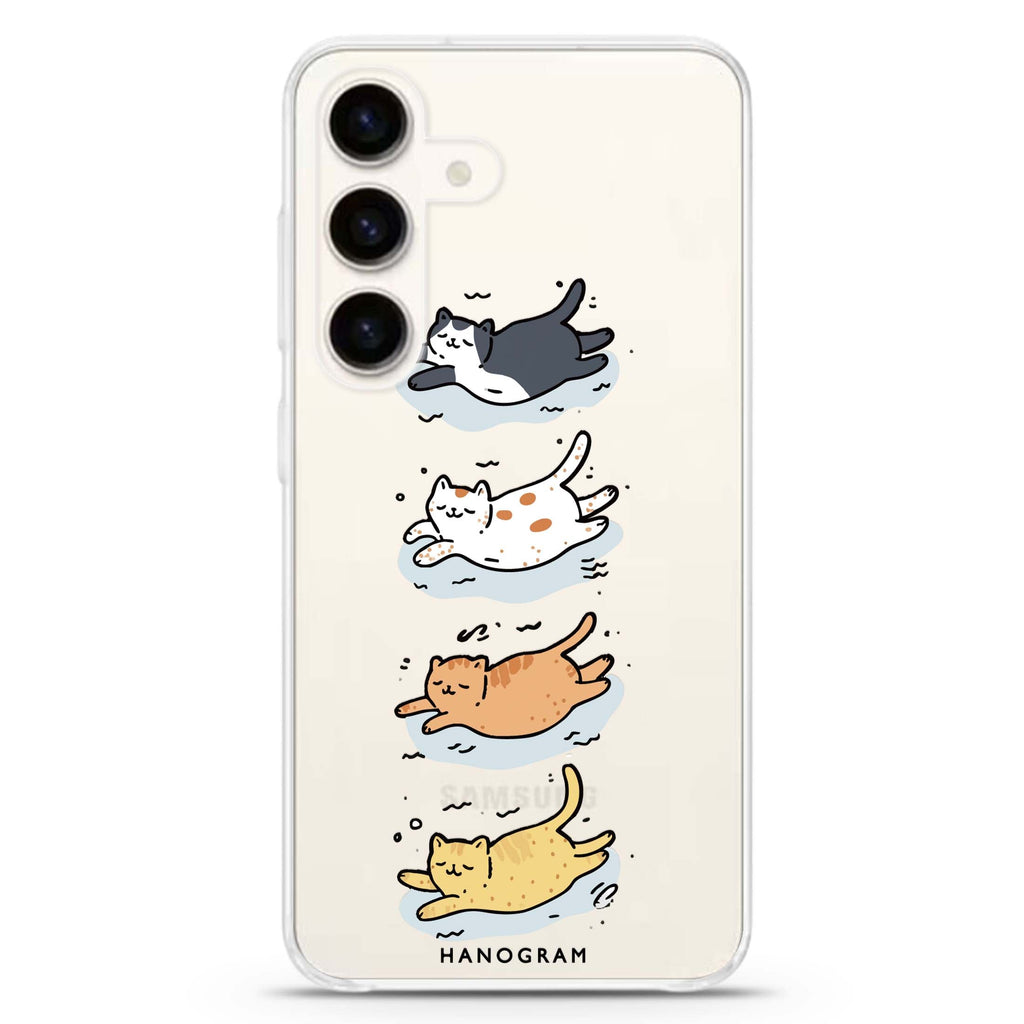 Drifting Kitties Samsung Galaxy S26/S25/S24 水晶透明保護殼正面展示