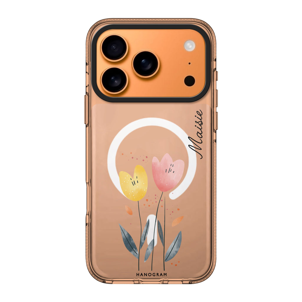 Tulip Twins iPhone 17 Pro Max MagSafe 水晶透明保護殼 花卉圖案設計 可自訂名字及字色 圖1