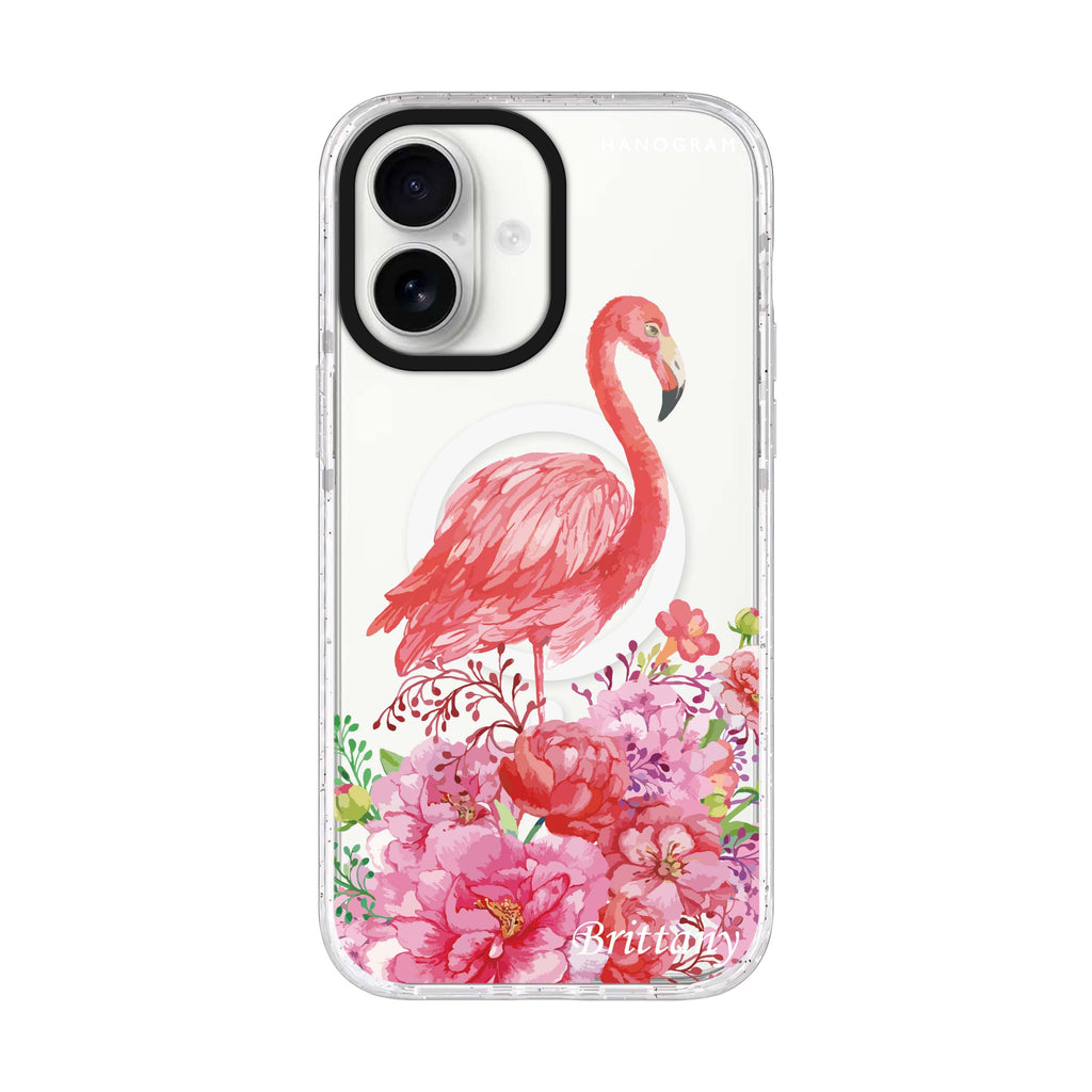 Flamingo & Flower iPhone 17 水晶透明保護殼正面展示