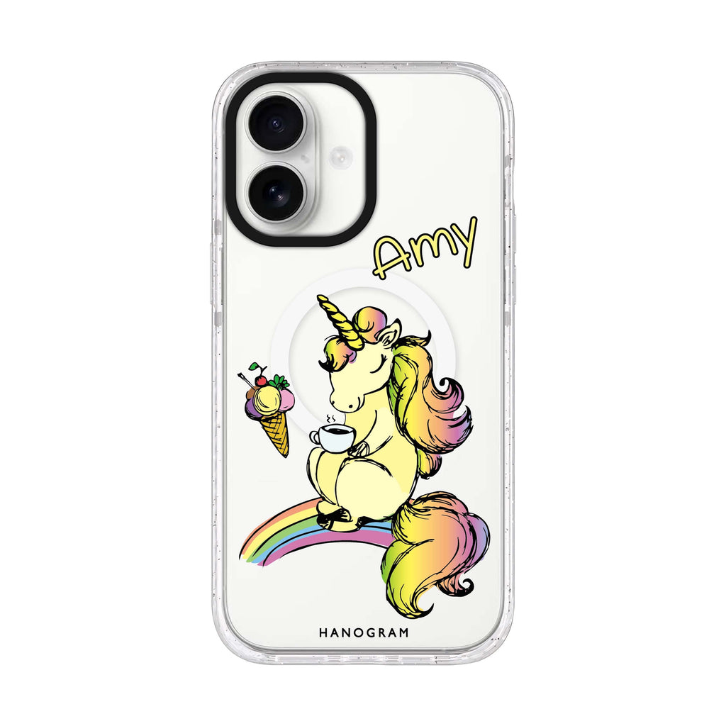 Cute Unicorn iPhone 17 水晶透明保護殼正面展示
