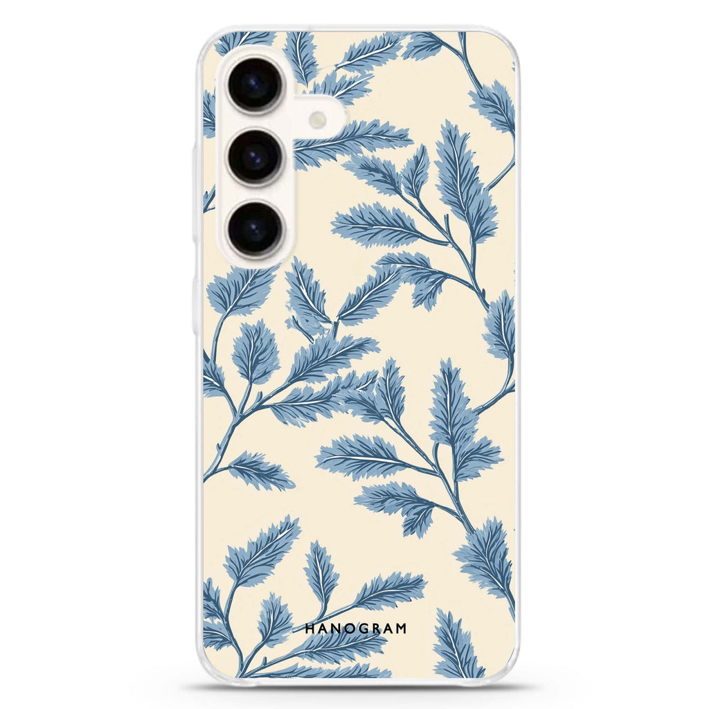 Blue Botanical Samsung Galaxy S26/S25/S24 水晶透明保護殼正面展示