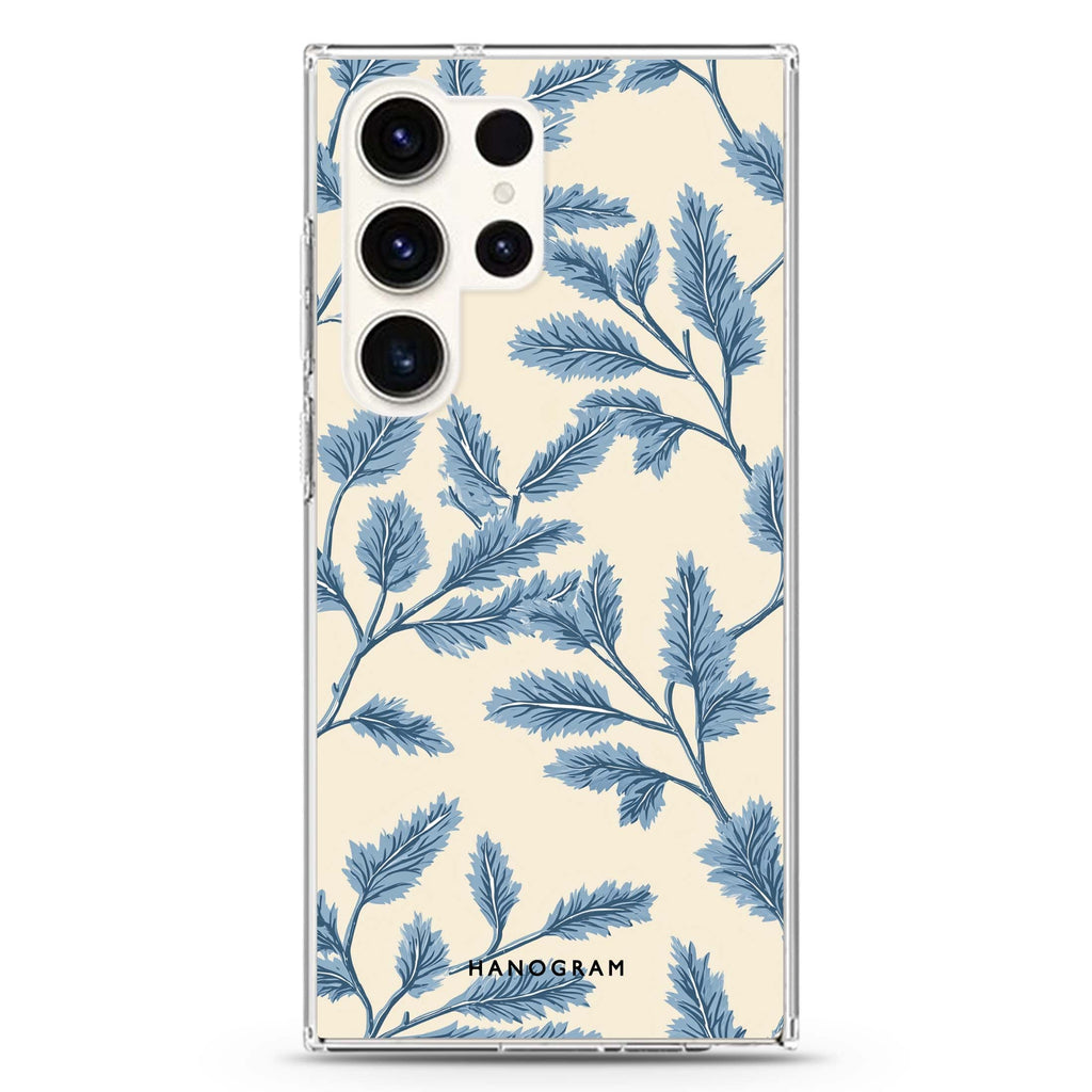 Blue Botanical Samsung Galaxy Ultra 透明保護殼，適用 S26/S25/S24/S23 Ultra，圖1