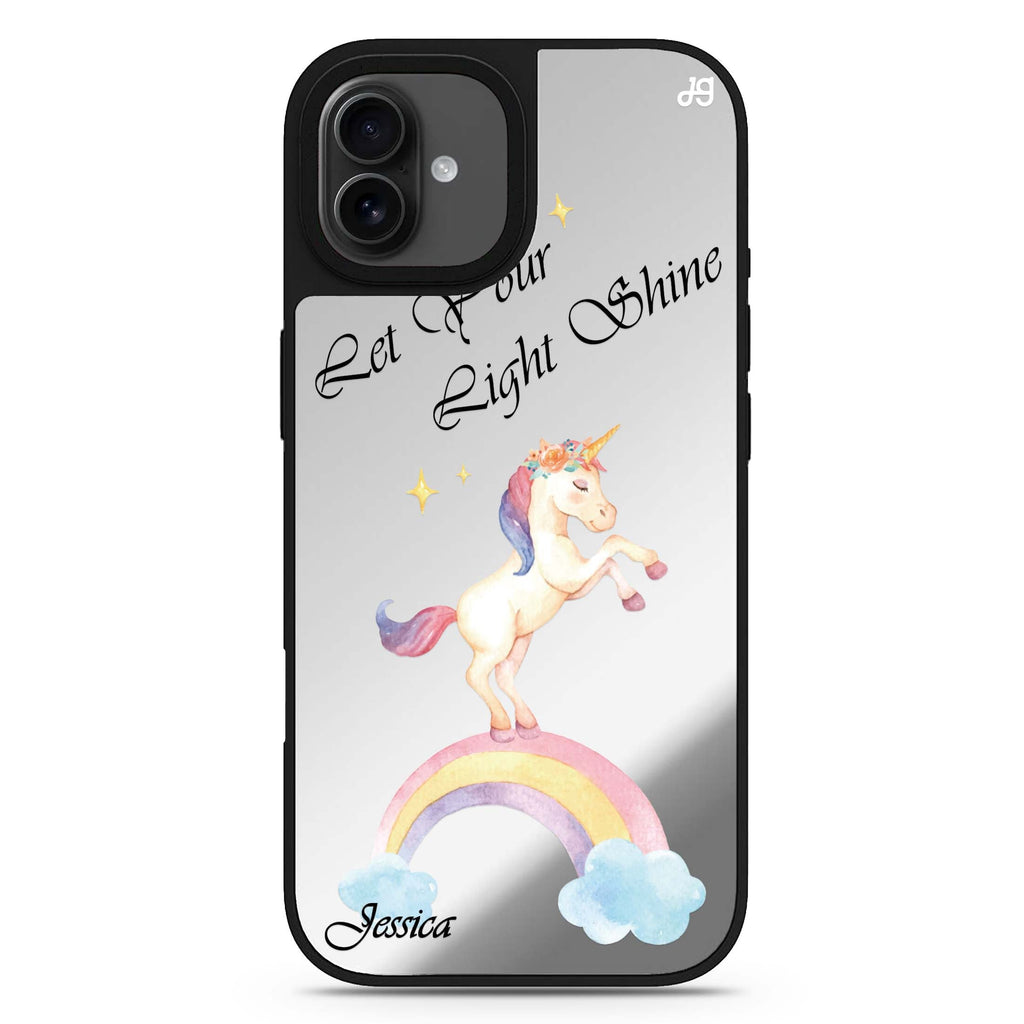 Rainbow Unicorn iPhone 17 可愛動物鏡面手機殼 主圖設計