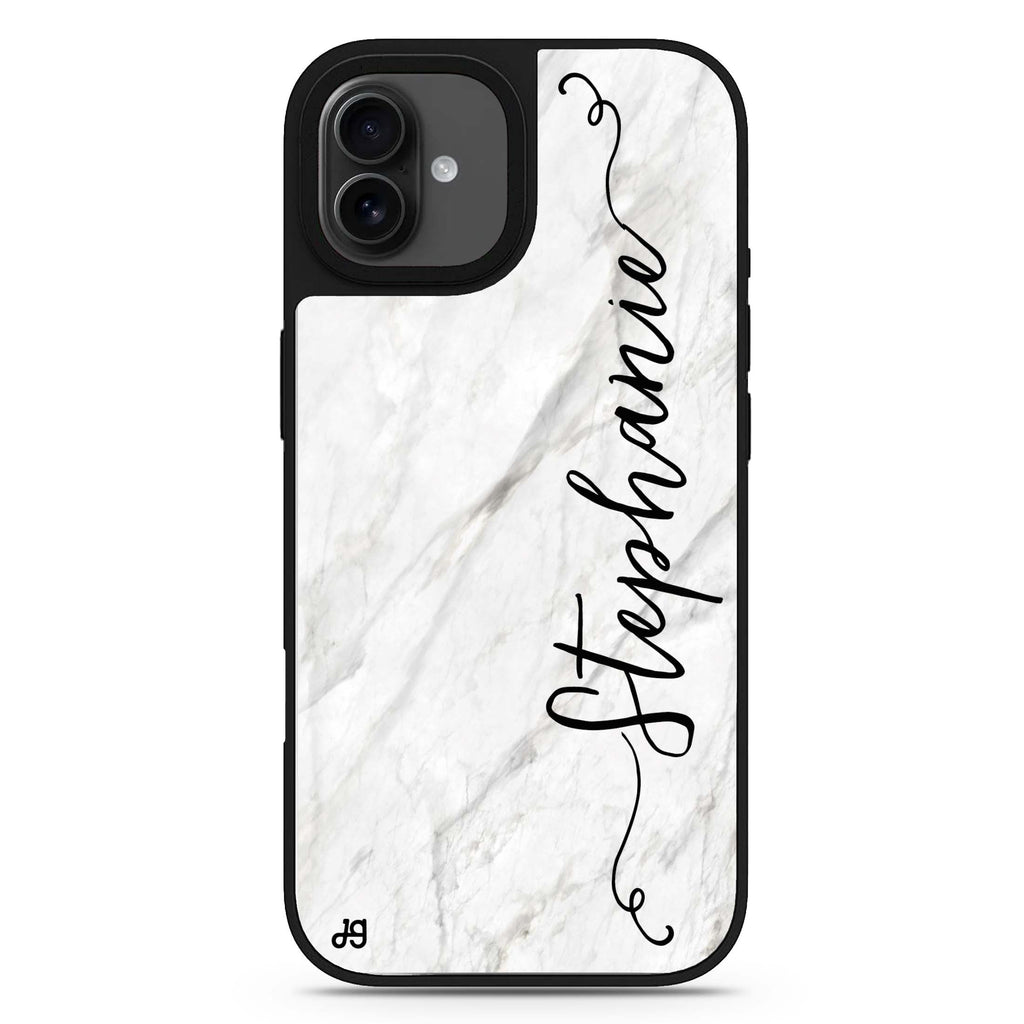 Vertical Cursive & Marble Sleek iPhone 17 大理石紋鏡面手機殼 主圖設計