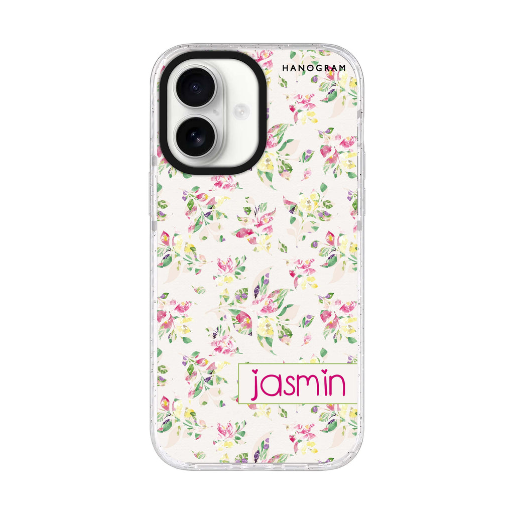 Floral Rain iPhone 17 水晶透明保護殼正面展示
