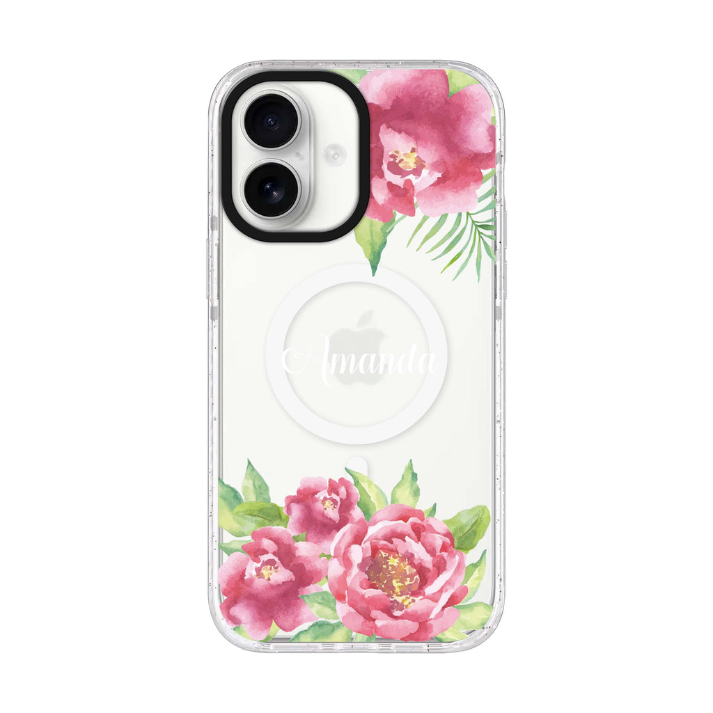 Watercolor Paeonia iPhone 17 水晶透明保護殼正面展示