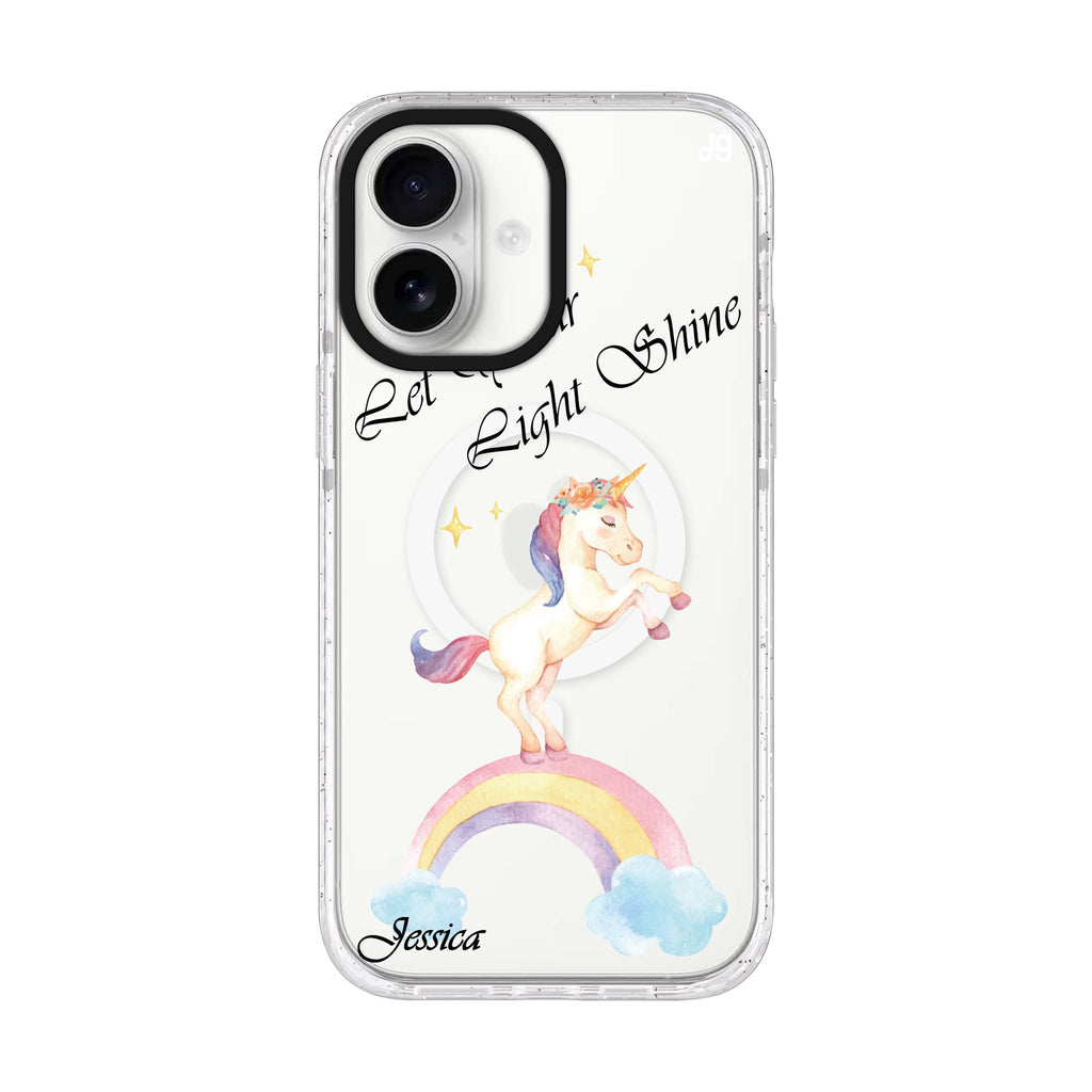 Rainbow Unicorn iPhone 17 水晶透明保護殼正面展示