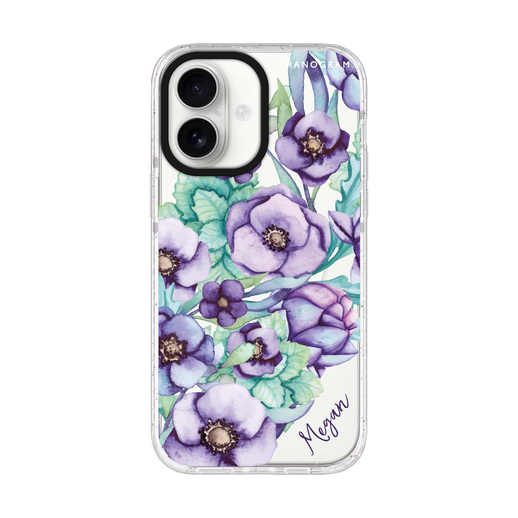 Purple Floral II iPhone 17 水晶透明保護殼正面展示