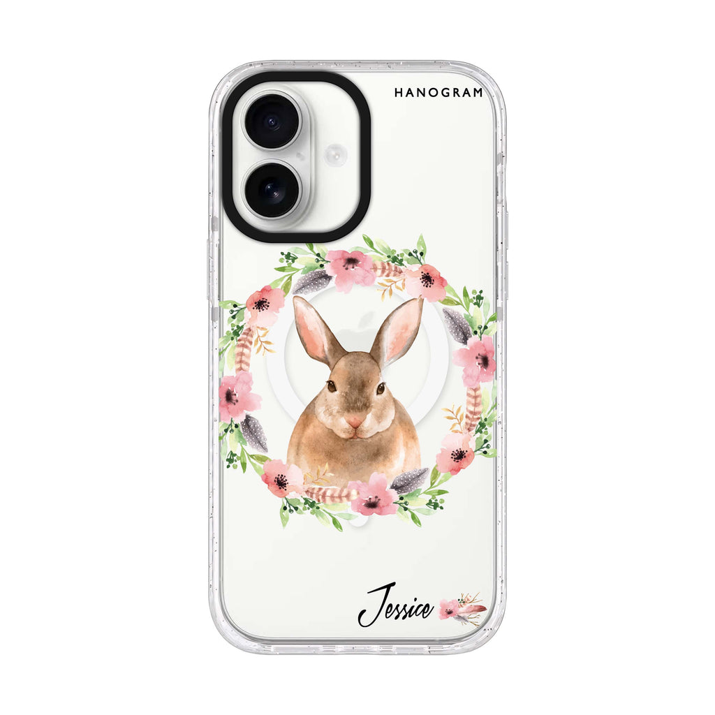 Floral Rabbit iPhone 17 水晶透明保護殼正面展示