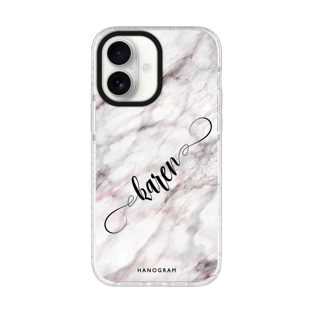 Cursive Name & Marble iPhone 17 水晶透明保護殼正面展示