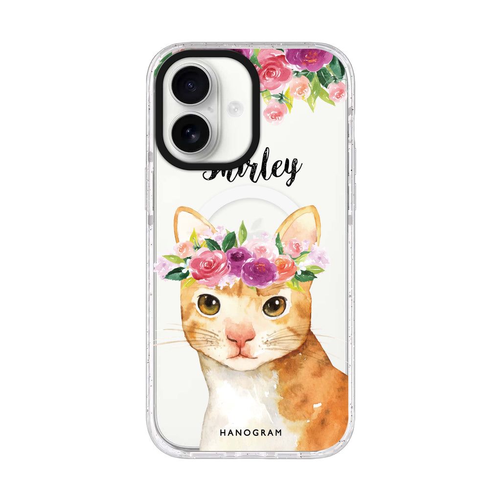Floral and Cat iPhone 17 水晶透明保護殼正面展示