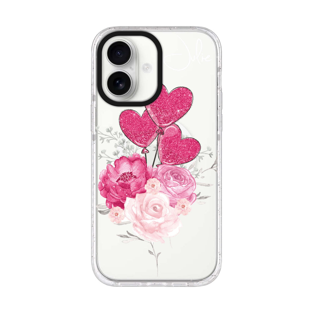 Sweet Heart With Rose iPhone 17 水晶透明保護殼正面展示