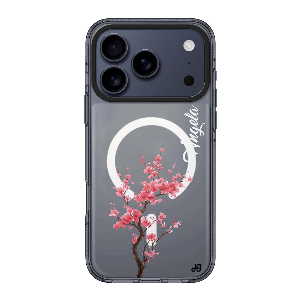 Pink Sakura iPhone 17 Pro Max MagSafe 水晶透明保護殼 花卉圖案設計 可自訂名字及字色 圖1
