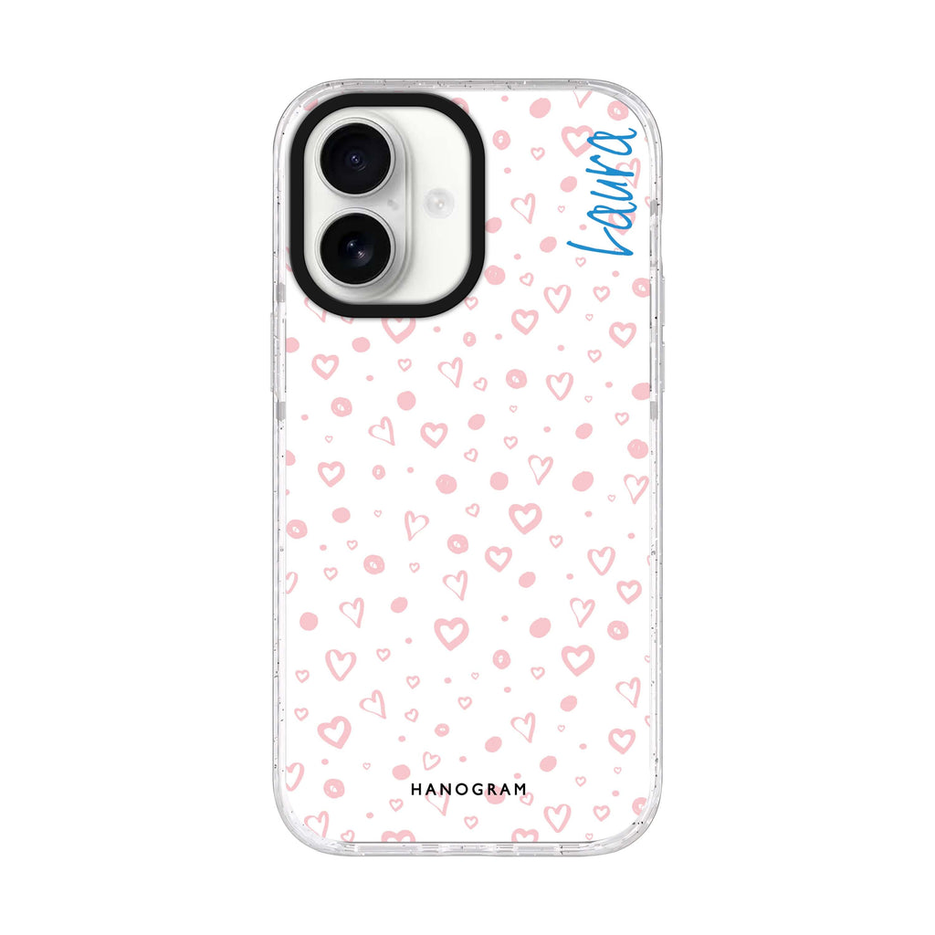 Pinky Hearts iPhone 17 水晶透明保護殼正面展示