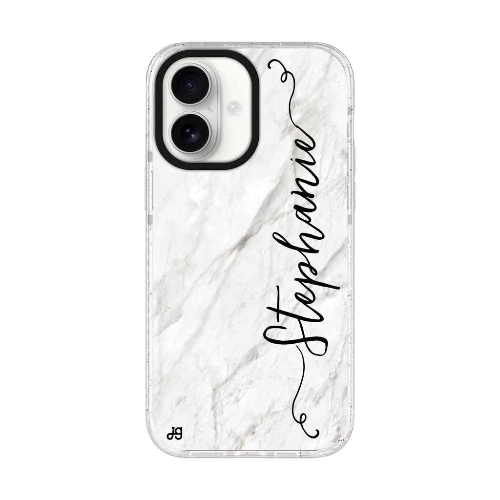 Vertical Cursive & Marble Sleek iPhone 17 水晶透明保護殼正面展示