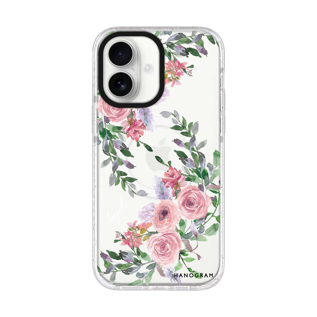 Lucy Watercolor Rose iPhone 17 水晶透明保護殼正面展示