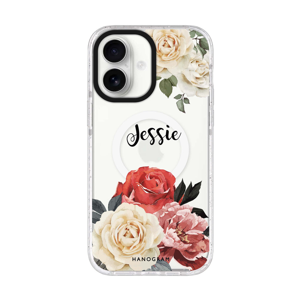Vintage Floral iPhone 17 水晶透明保護殼正面展示
