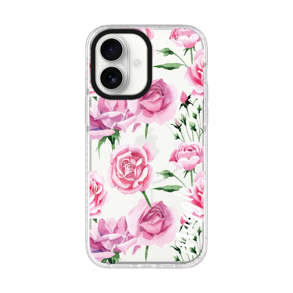 Pink Rose iPhone 17 水晶透明保護殼正面展示