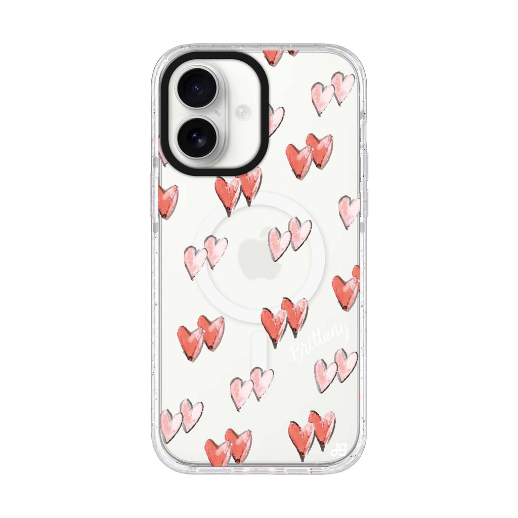 Double Heart iPhone 17 水晶透明保護殼正面展示