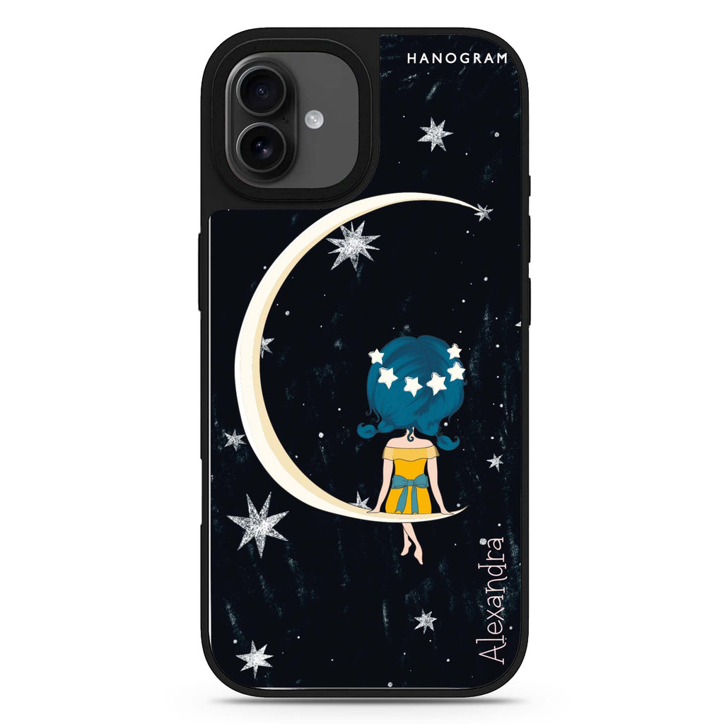 Cute Girl Moon iPhone 17 星空鏡面手機殼 主圖設計