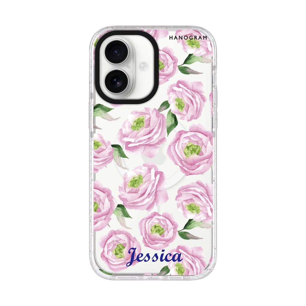 Watercolor pink floral iPhone 17 水晶透明保護殼正面展示