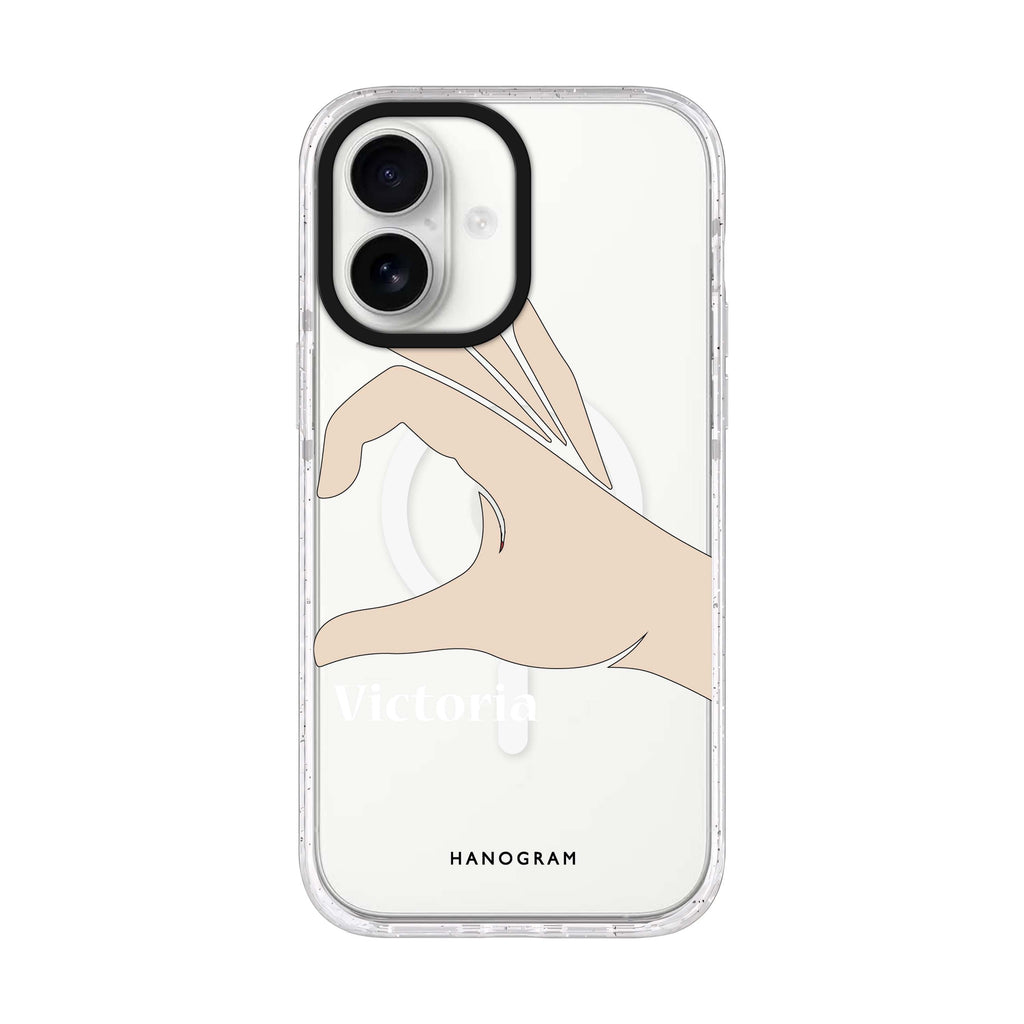 Right Hand heart iPhone 17 水晶透明保護殼正面展示
