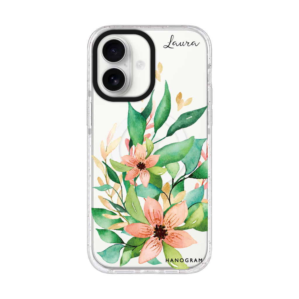 Floral Bloom iPhone 17 水晶透明保護殼正面展示