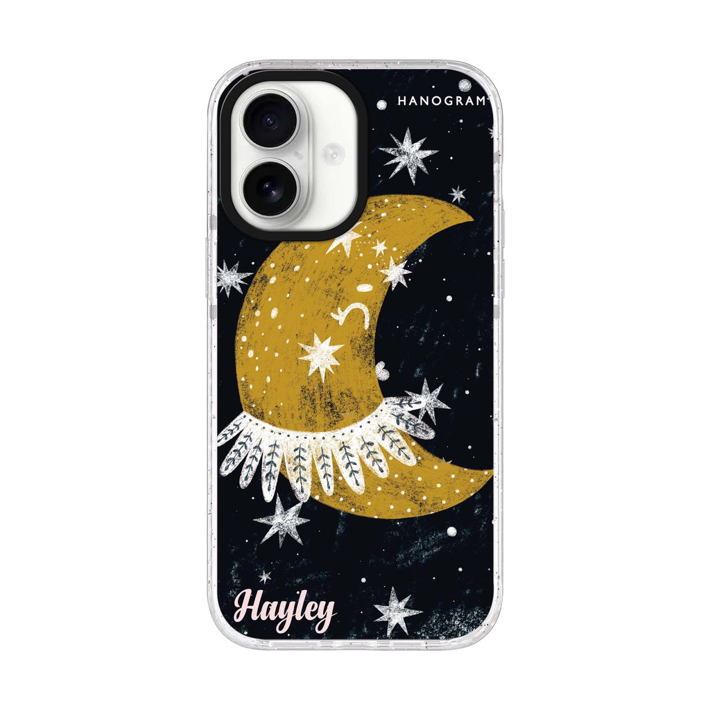 Cute Half Moon iPhone 17 水晶透明保護殼正面展示
