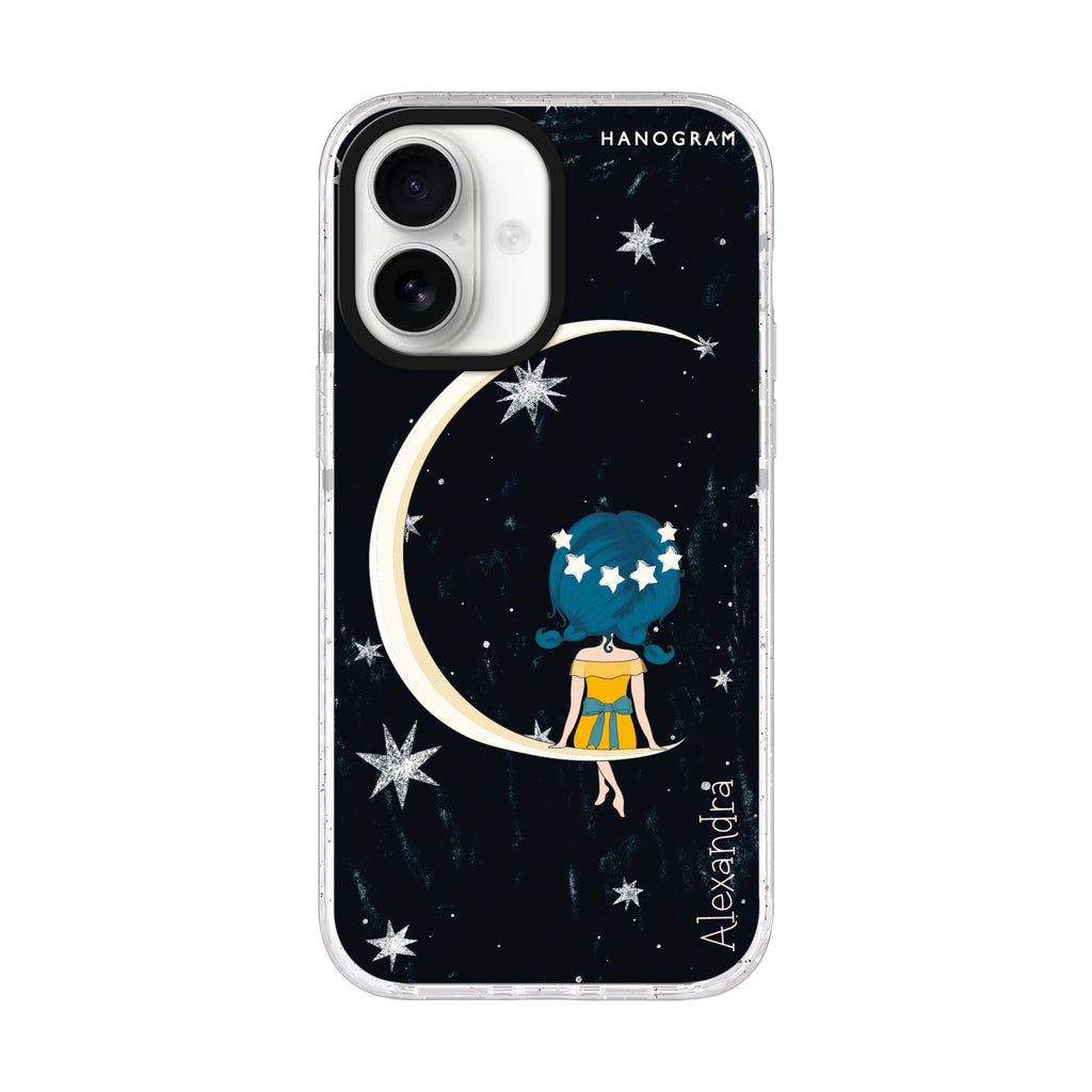 Cute Girl Moon iPhone 17 水晶透明保護殼正面展示