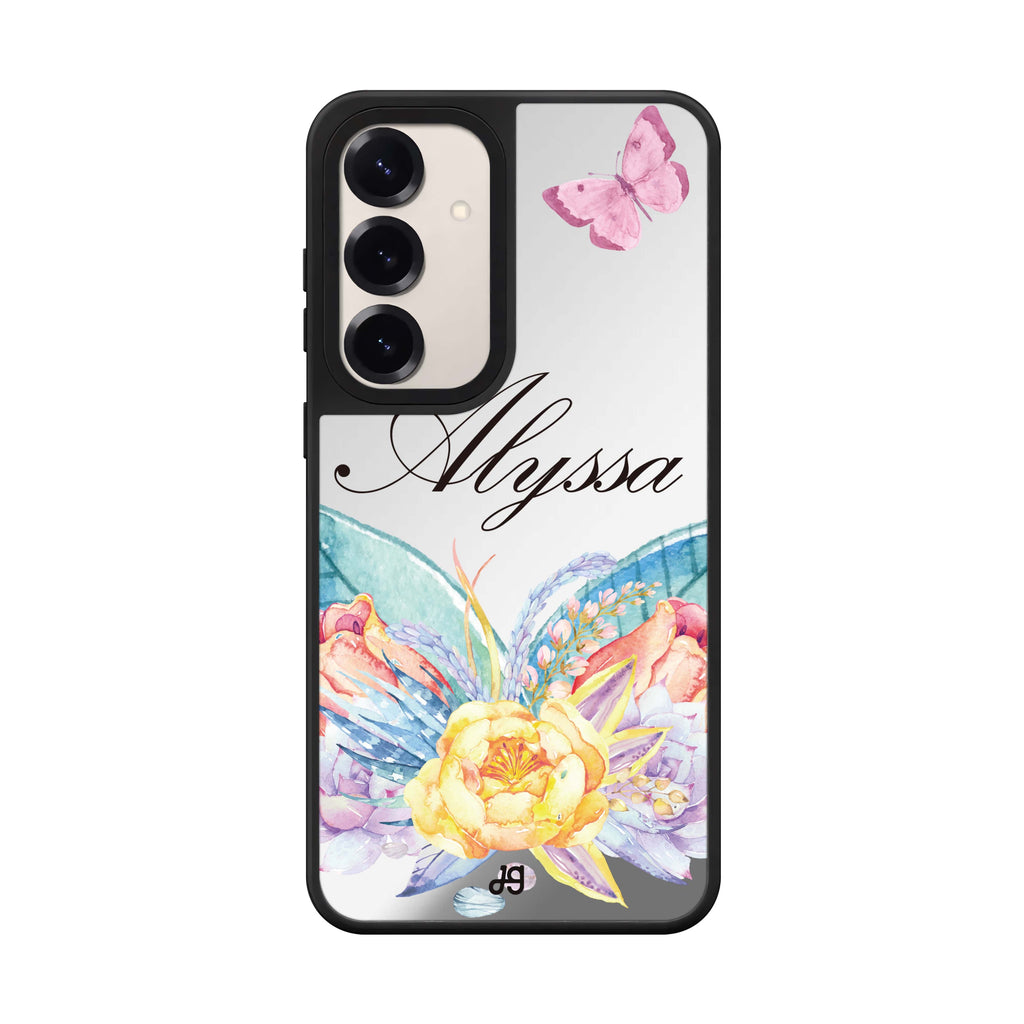 Butterfly and Abloom Rose 鏡面手機殼
