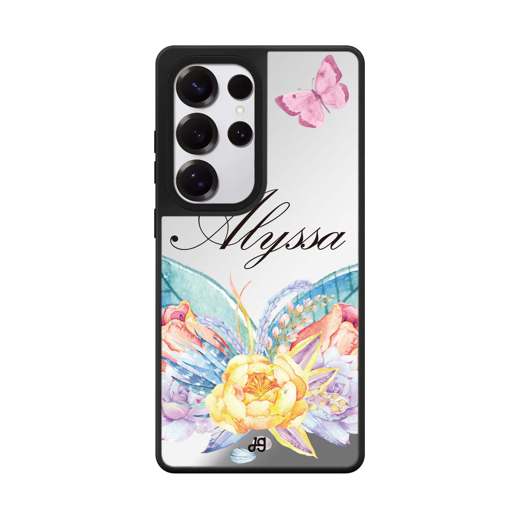 Butterfly and Abloom Rose 鏡面手機殼