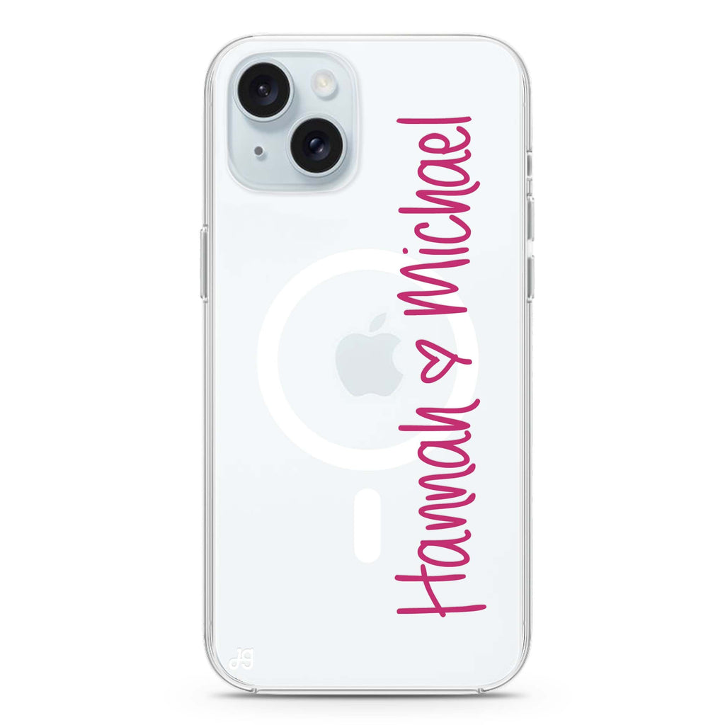 Vertical Names iPhone 15 Plus Magsafe 兼容水晶透明保護殼