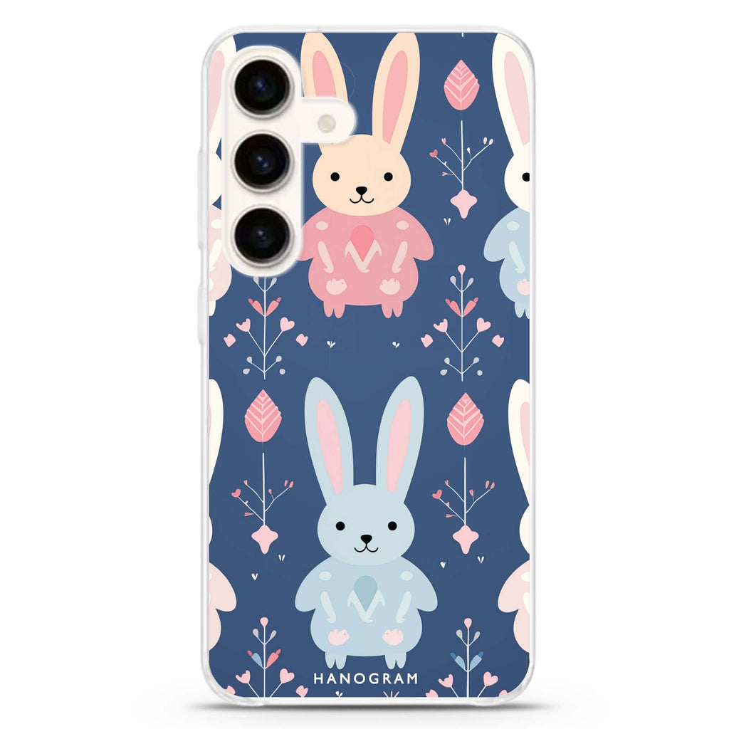 Bunny Bliss Samsung Galaxy S26/S25/S24 水晶透明保護殼正面展示