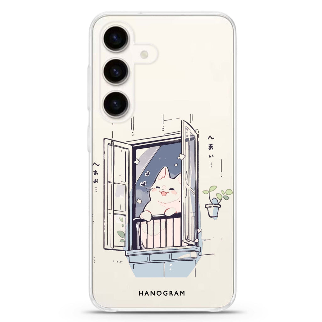 Ledge Lounging Kitty Samsung Galaxy S26/S25/S24 水晶透明保護殼正面展示