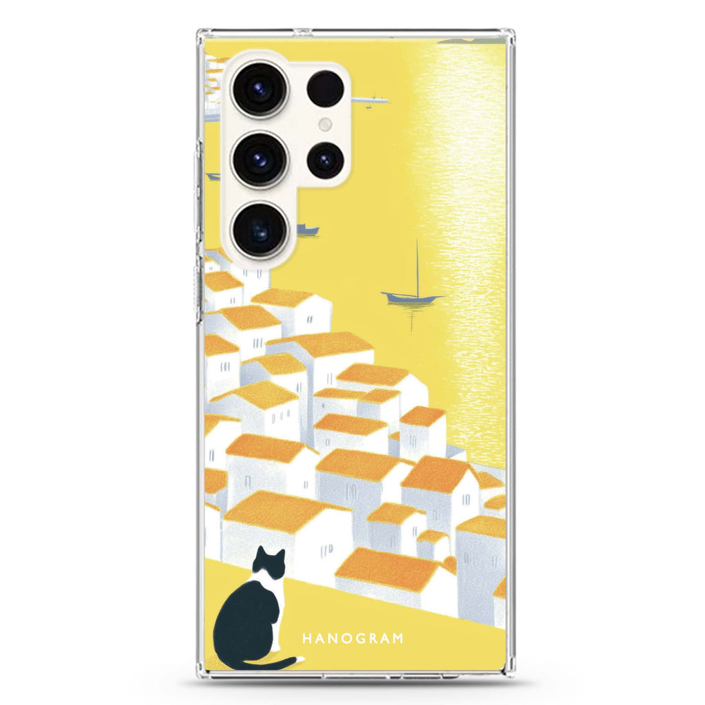 Sunset View Cat Samsung Galaxy Ultra 透明保護殼，適用 S26/S25/S24/S23 Ultra，圖1