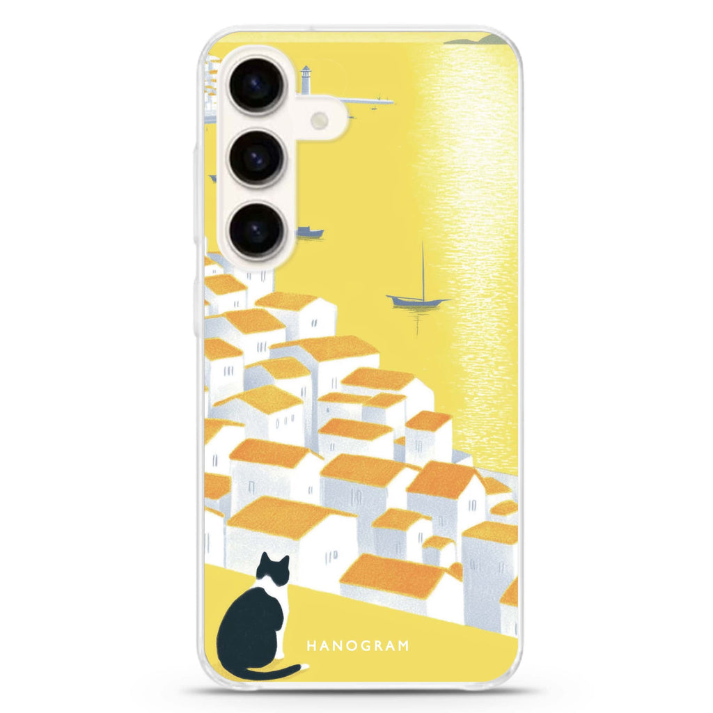 Sunset View Cat Samsung Galaxy S26/S25/S24 水晶透明保護殼正面展示