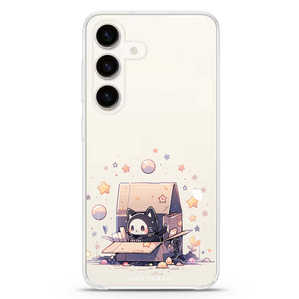 Starship Cat Pod Samsung Galaxy S26/S25/S24 水晶透明保護殼正面展示